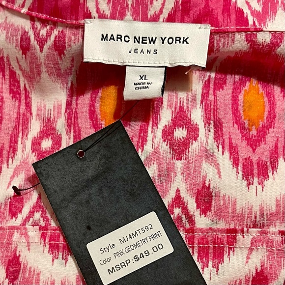 NWT Marc New York Pink Ikat Print 100% Cotton Button-Front Top MISSES SIZE XL - Picture 9 of 10